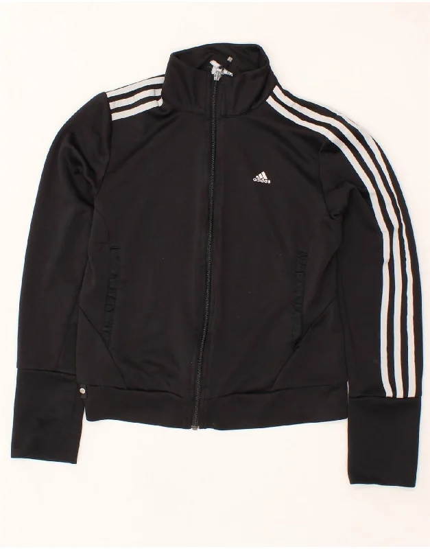 ADIDAS Womens Crop Tracksuit Top Jacket UK 10 Small Black Polyester Zip Front Button Front Snap Front ADIDAS Womens Crop Tracksuit Top Jacket UK 10 Small Black Polyester Zip Front Button Front Snap Front