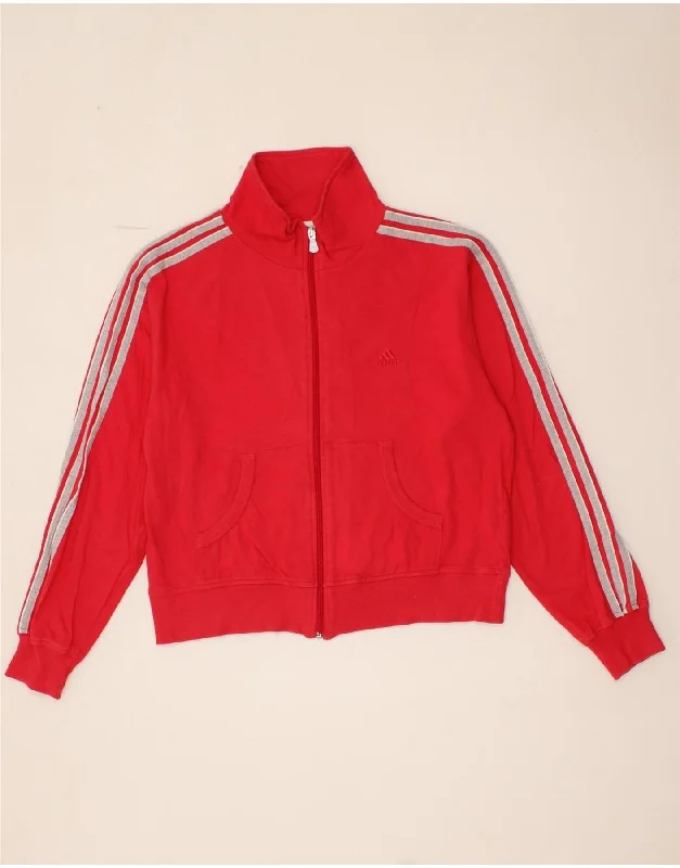 ADIDAS Womens Crop Tracksuit Top Jacket UK 18 XL Red Cotton