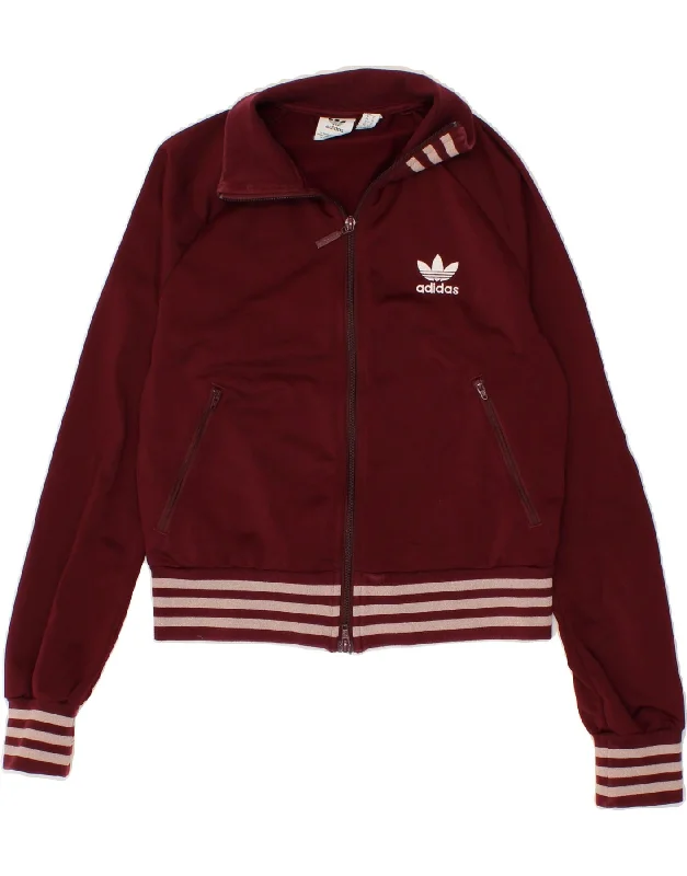 ADIDAS Womens Crop Tracksuit Top Jacket UK 8 Small  Burgundy Polyester