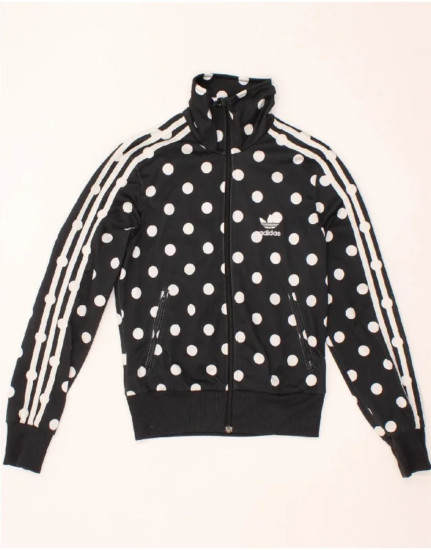 ADIDAS Womens Graphic Tracksuit Top Jacket EU 34 XS Black Polka Dot