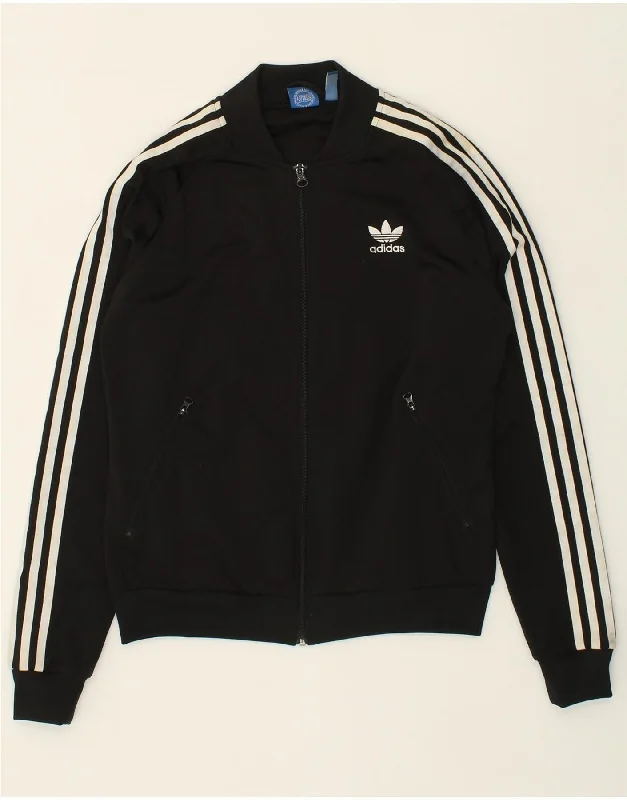 ADIDAS Womens Graphic Tracksuit Top Jacket UK 12 Medium Black Polyester