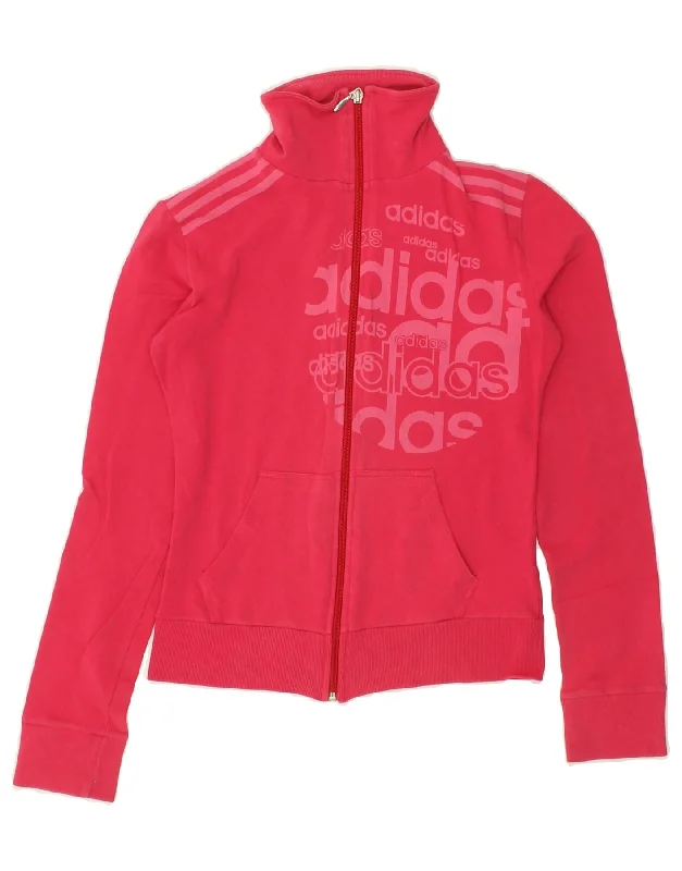 ADIDAS Womens Graphic Tracksuit Top Jacket UK 14 Large Pink Cotton