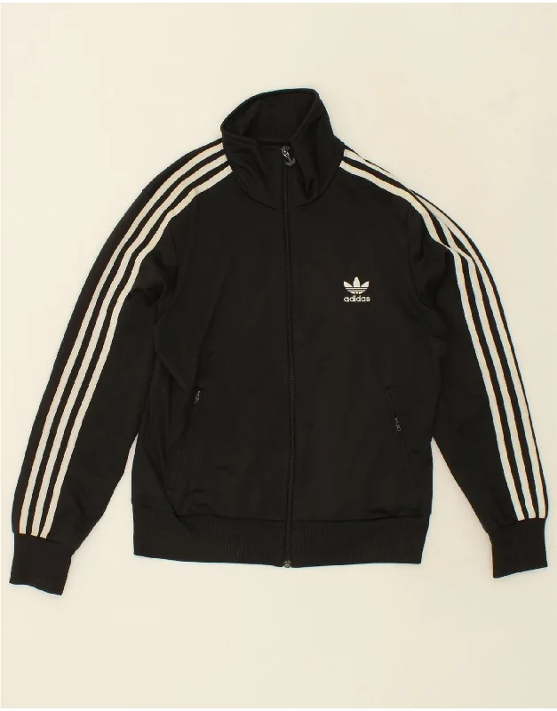 ADIDAS Womens Graphic Tracksuit Top Jacket UK 16 Large Black Polyester