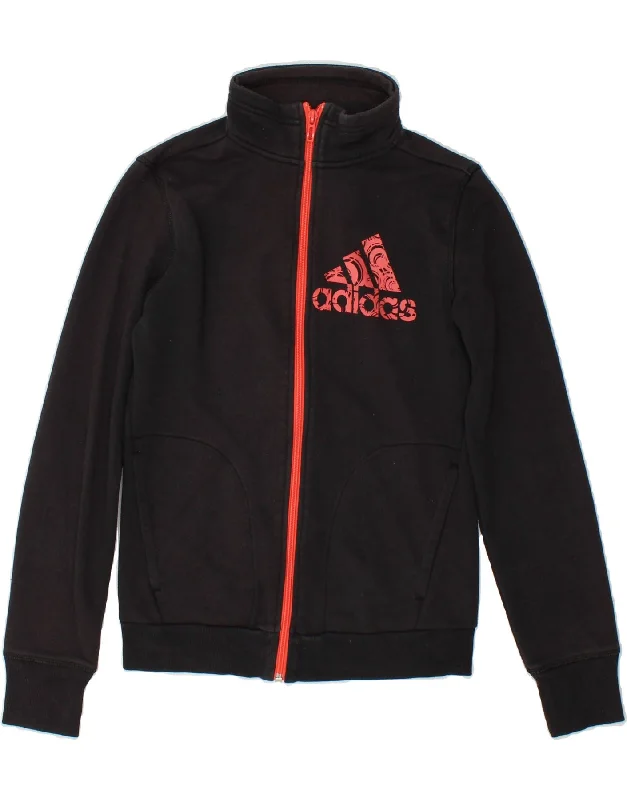 ADIDAS Womens Graphic Tracksuit Top Jacket UK 4/6 XS Black Cotton