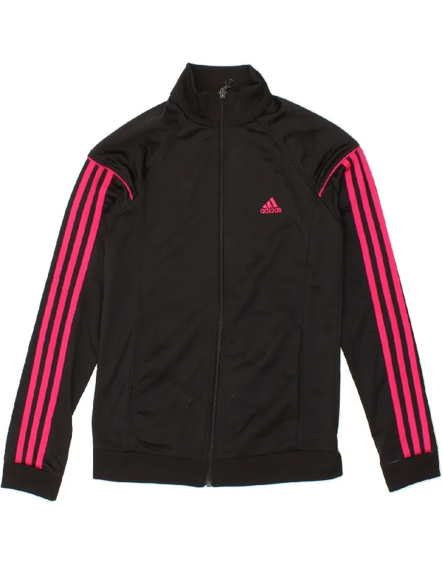 ADIDAS Womens Graphic Tracksuit Top Jacket UK 8/10 Small Black Polyester