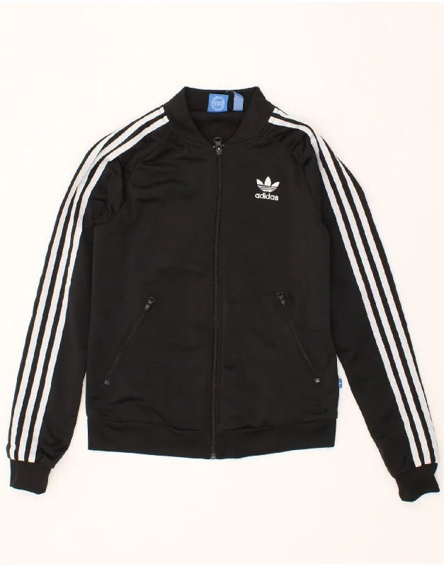 ADIDAS Womens Graphic Tracksuit Top Jacket UK 8 Small  Black Polyester