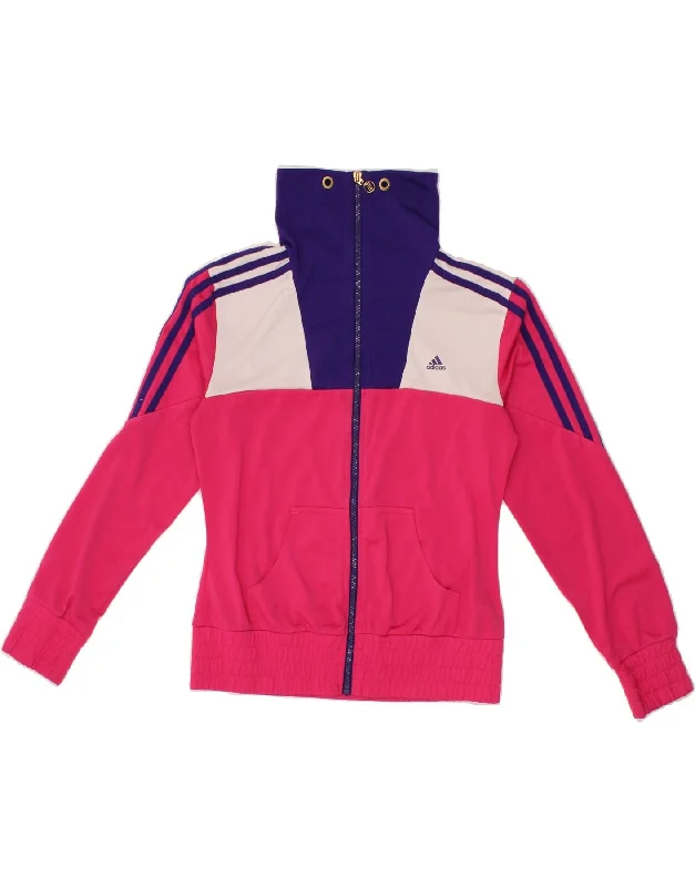 ADIDAS Womens Tracksuit Top Jacket UK 10 Small Pink Colourblock Polyester