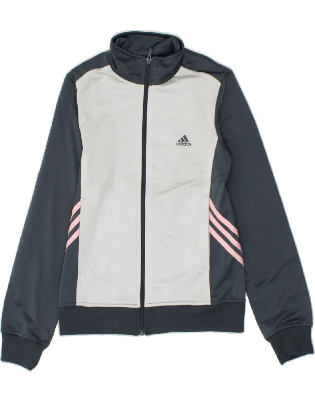 ADIDAS Womens Tracksuit Top Jacket UK 12 Medium Navy Blue Colourblock