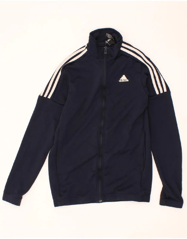 ADIDAS Womens Tracksuit Top Jacket UK 12 Medium Navy Blue Polyester