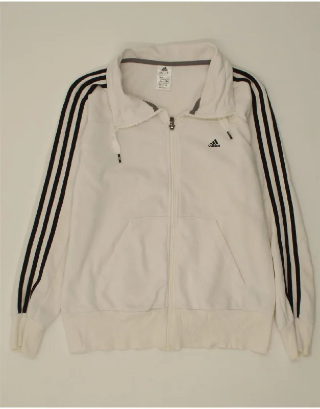 ADIDAS Womens Tracksuit Top Jacket UK 16 /18 Large White Cotton