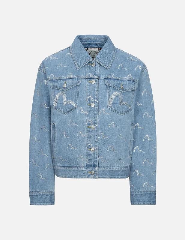 Allover Rhinestone Seagull Loose Fit Denim Jacket Nylon Jacket Polyester Jacket Spandex Jacket Allover Rhinestone Seagull Loose Fit Denim Jacket Nylon Jacket Polyester Jacket Spandex Jacket