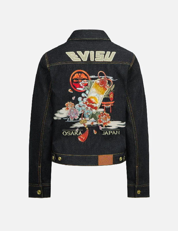 Amulet and Peonies Embroidered Denim Jacket Oversized Jacket Tailored Jacket Straight Jacket Amulet and Peonies Embroidered Denim Jacket Oversized Jacket Tailored Jacket Straight Jacket