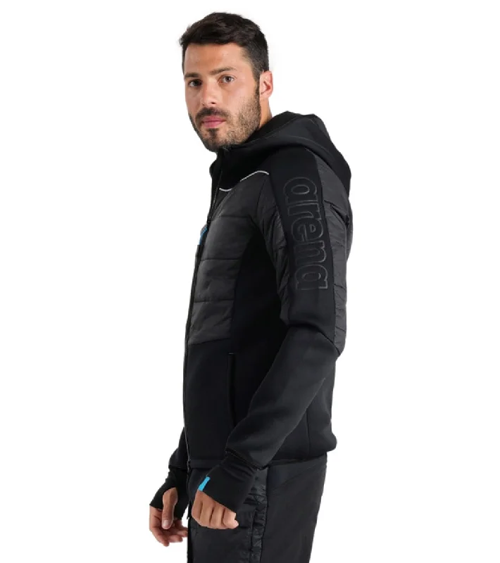 Arena Unisex Team Half-Quilted Hooded Front Zip Jacket Black