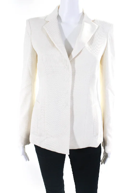 Armani Collezioni Womens Four Button Pleated Blazer Jacket White