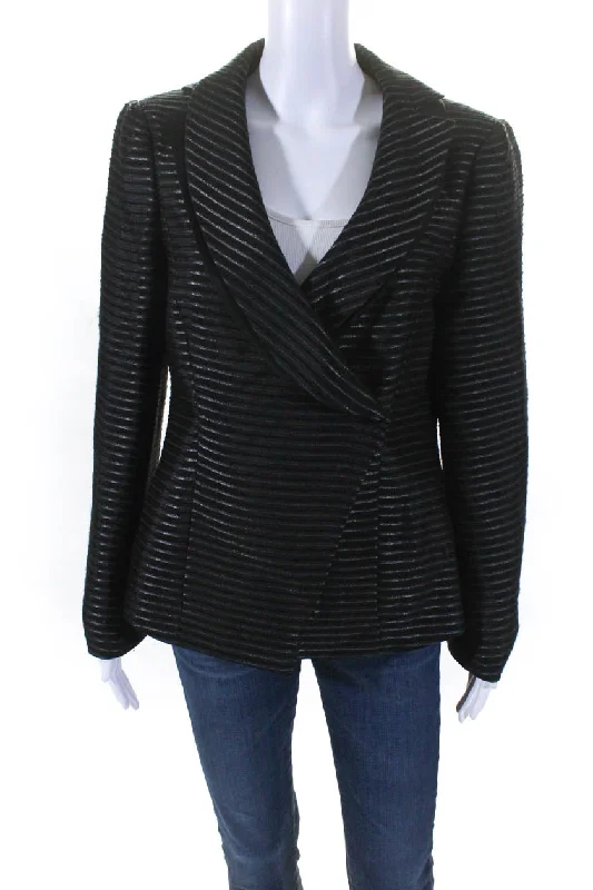 Armani Collezioni Womens Striped Jacquard Blazer Jacket Black Silver