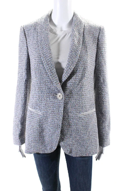 Armani Collezioni Womens Unlined Tweed One Button Blazer Jacket Pink Blue