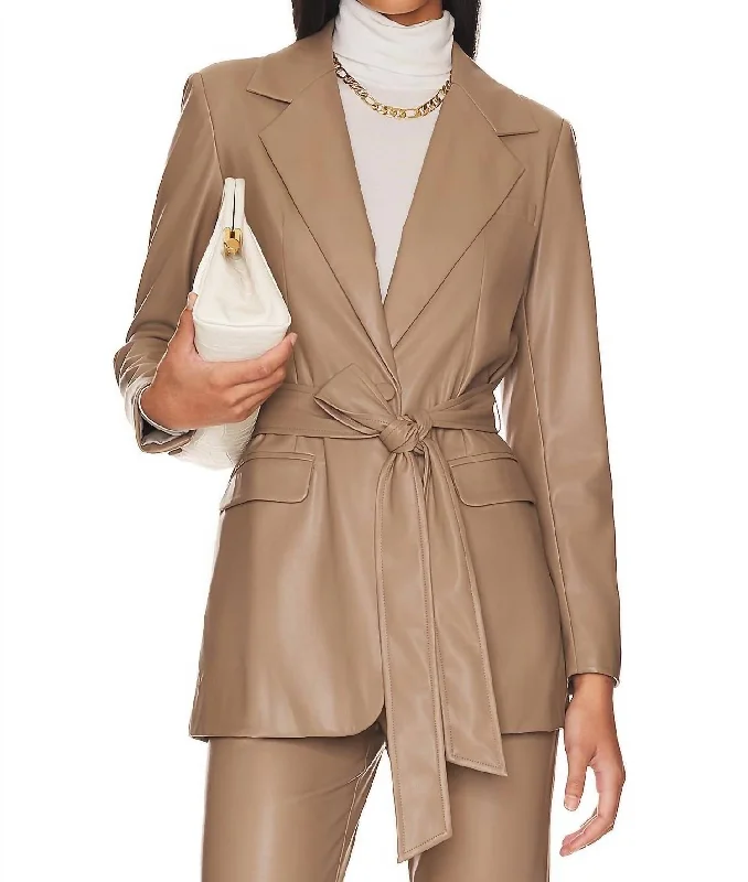 Bardot Faux Leather Belted Jacket In Taupe