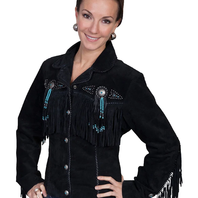 Black Fringe & Beaded Suede Jacket by Scully at Bourbon Cowgirl Cardigan Sweater Pullover Black Fringe & Beaded Suede Jacket by Scully at Bourbon Cowgirl Cardigan Sweater Pullover