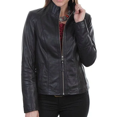 Black Leather Zip Front Jacket at Bourbon Cowgirl Denim Fabric Leather Fabric Suede Fabric Black Leather Zip Front Jacket at Bourbon Cowgirl Denim Fabric Leather Fabric Suede Fabric