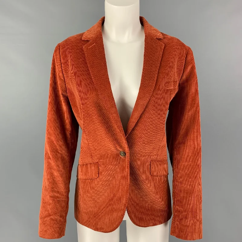 BOOK & RAVEN Size 10 Rust Cotton Single Button Jacket Wool Fabric Cashmere Fabric Tweed Fabric BOOK & RAVEN Size 10 Rust Cotton Single Button Jacket Wool Fabric Cashmere Fabric Tweed Fabric