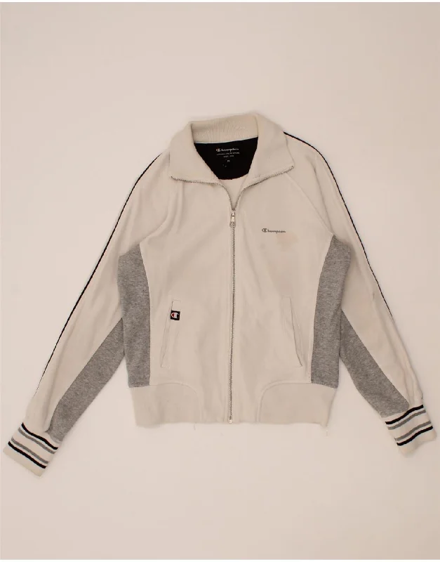 CHAMPION Womens Tracksuit Top Jacket UK 12 Medium Beige Colourblock Cotton Stand-Up Collar Roll-Neck Collar Turtle Neck CHAMPION Womens Tracksuit Top Jacket UK 12 Medium Beige Colourblock Cotton Stand-Up Collar Roll-Neck Collar Turtle Neck