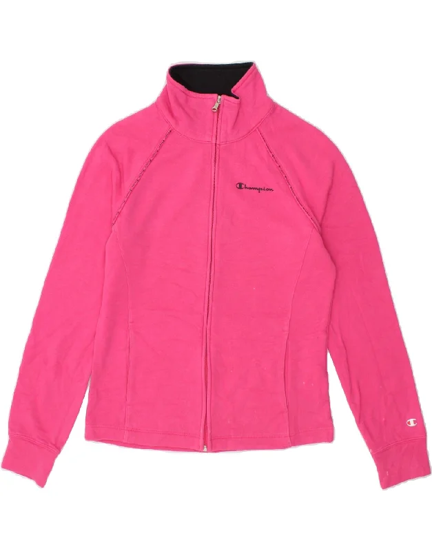 CHAMPION Womens Tracksuit Top Jacket UK 12 Medium Pink Cotton