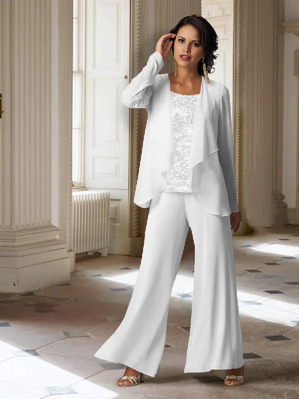 Chiffon Long Sleeves Mother of the Bride Pantsuits with Jacket Lace Jacket Ribbed Jacket Sequined Jacket Chiffon Long Sleeves Mother of the Bride Pantsuits with Jacket Lace Jacket Ribbed Jacket Sequined Jacket