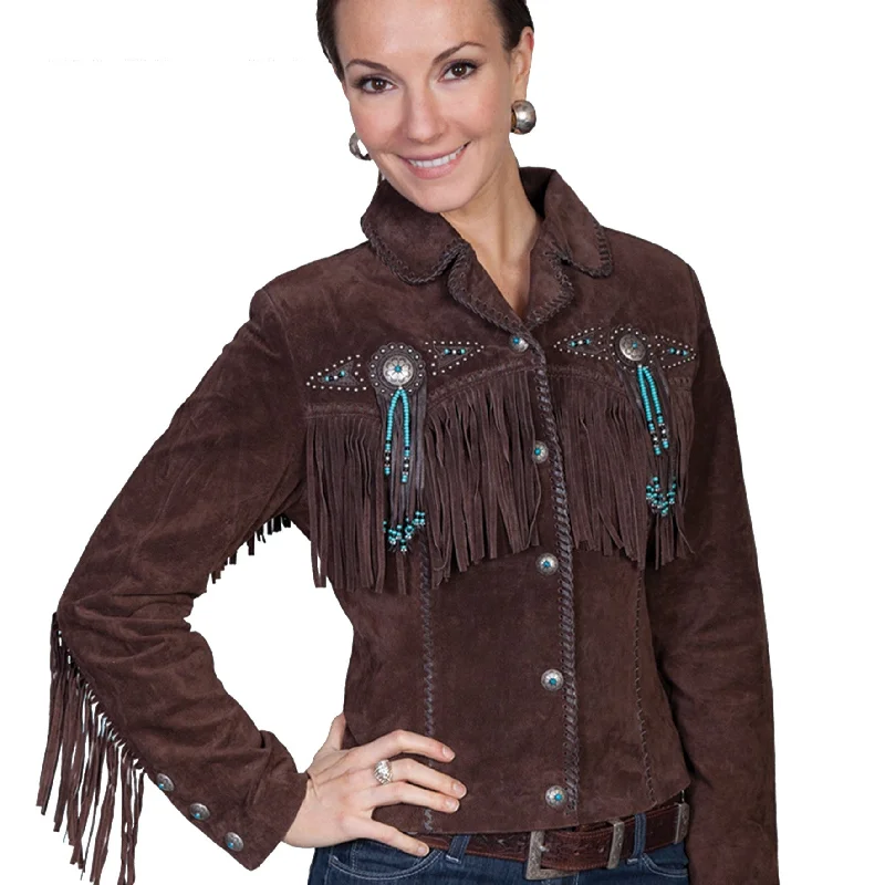 Chocolate Fringe & Beaded Suede Jacket by Scully at Bourbon Cowgirl Fleece Jacket Down Jacket Parka Chocolate Fringe & Beaded Suede Jacket by Scully at Bourbon Cowgirl Fleece Jacket Down Jacket Parka