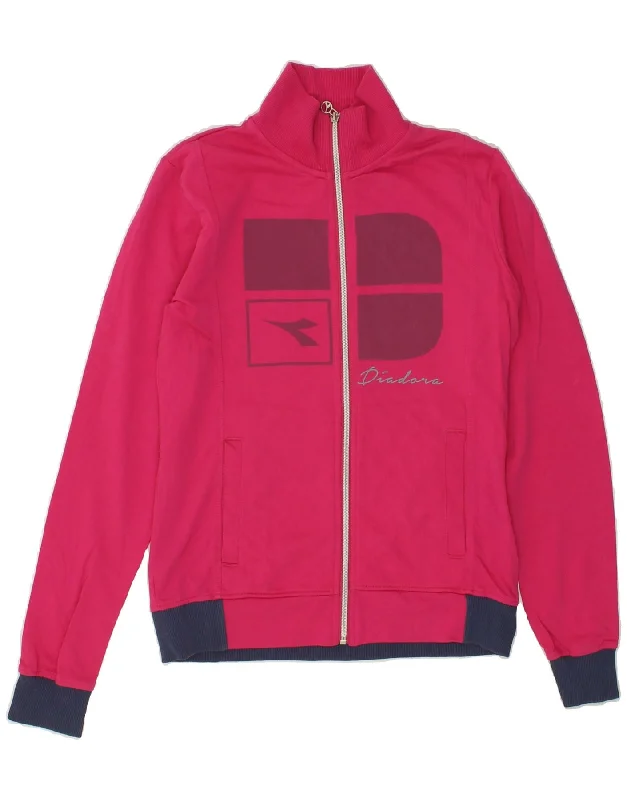 DIADORA Womens Graphic Tracksuit Top Jacket UK 10 Small Pink