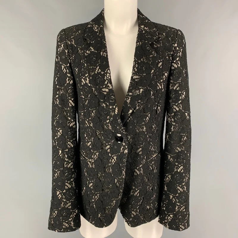EMPORIO ARMANI Size 8 Black Light Grey Cotton Polyamide Jacket Plaid Jacket Tartan Jacket Houndstooth Jacket EMPORIO ARMANI Size 8 Black Light Grey Cotton Polyamide Jacket Plaid Jacket Tartan Jacket Houndstooth Jacket