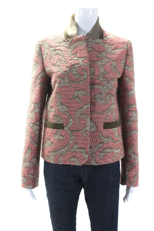 Etro Milano Womens Textured Collared Button Up Blazer Jacket Pink