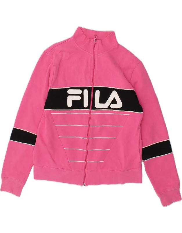 FILA Womens Graphic Tracksuit Top Jacket UK 12 Medium Pink Striped