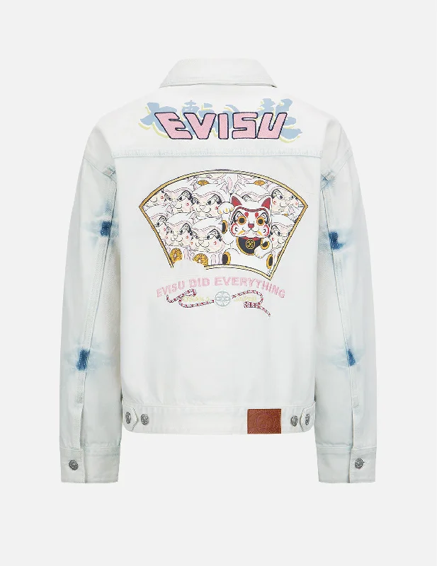 Fortune Cat with Daruma Print Denim Jacket Quilted Jacket Puffer Jacket Insulated Jacket Fortune Cat with Daruma Print Denim Jacket Quilted Jacket Puffer Jacket Insulated Jacket