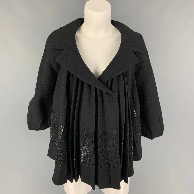 GIAMBATTISTA VALLI Size XS Black Virgin Wool Pleated Jacket Print Jacket Jacquard Jacket Embroidered Jacket GIAMBATTISTA VALLI Size XS Black Virgin Wool Pleated Jacket Print Jacket Jacquard Jacket Embroidered Jacket