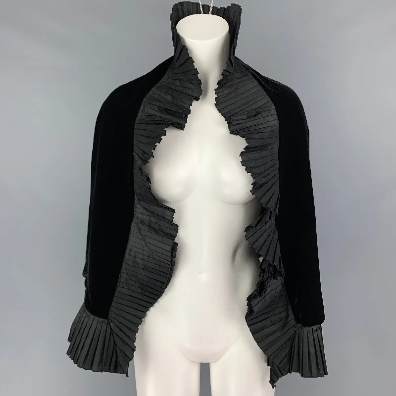 GIORGIO ARMANI Size One Size Black Viscose Ruffle Silk Cape Jacket Denim Jacket Leather Jacket Suede Jacket GIORGIO ARMANI Size One Size Black Viscose Ruffle Silk Cape Jacket Denim Jacket Leather Jacket Suede Jacket