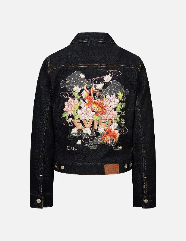 Goldfish and Floral Flow Embroidery Regular Fit Denim Jacket Nylon Fabric Polyester Fabric Spandex Fabric Goldfish and Floral Flow Embroidery Regular Fit Denim Jacket Nylon Fabric Polyester Fabric Spandex Fabric