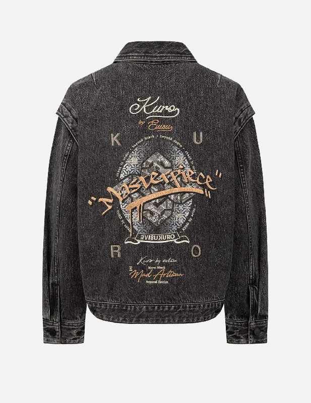 Graffiti Effect Slogan Print Oversized Denim Jacket Zip Front Button Front Snap Front Graffiti Effect Slogan Print Oversized Denim Jacket Zip Front Button Front Snap Front