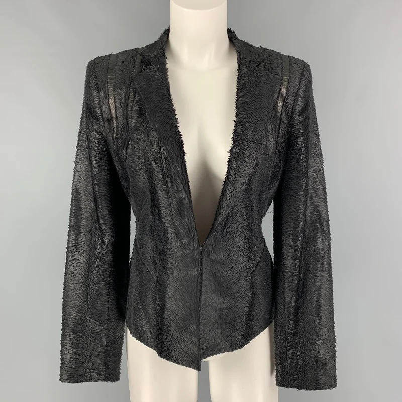 HERVE LEGER Size S Black Textured Jacket Blazer Notch Collar Peter Pan Collar Cowl Neck HERVE LEGER Size S Black Textured Jacket Blazer Notch Collar Peter Pan Collar Cowl Neck