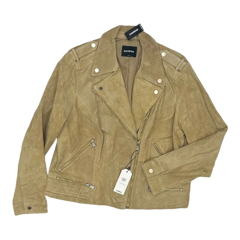 Jacket Moto Leather By Express In Tan, Size:Xl