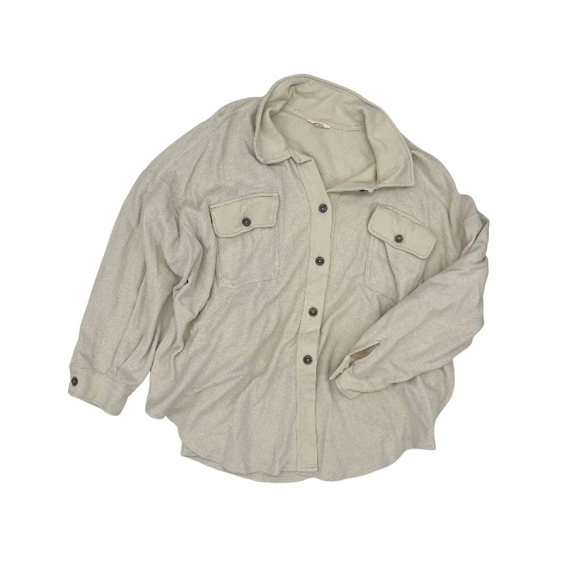 Jacket Shirt By Terra & Sky In Beige, Size:3X