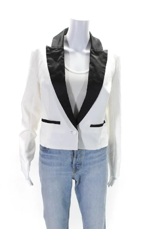 Jason Wu Womens Tuxedo Lapel Single Button Blazer Jacket White Black