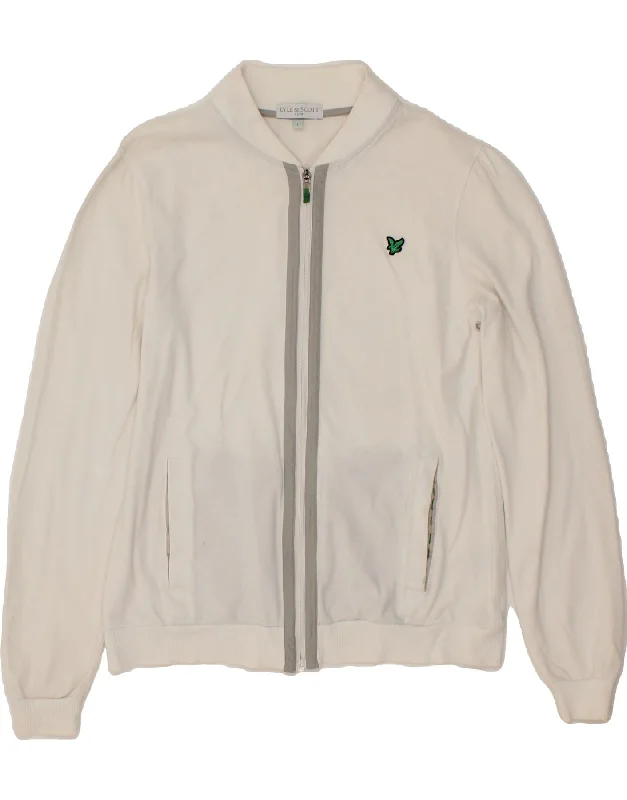 LYLE & SCOTT Womens Tracksuit Top Jacket UK 16 Large White Cotton