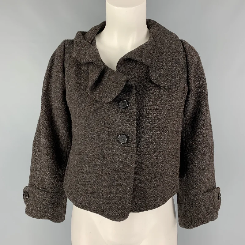 MARNI Size 4 Black Brown Nailhead Cropped Jacket Zippered Jacket Buttoned Jacket Snapped Jacket MARNI Size 4 Black Brown Nailhead Cropped Jacket Zippered Jacket Buttoned Jacket Snapped Jacket