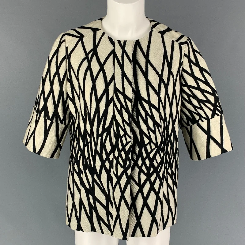 MARNI Size 6 Black White Cotton Blend Abstract Jacket Cotton Jacket Linen Jacket Terry Jacket MARNI Size 6 Black White Cotton Blend Abstract Jacket Cotton Jacket Linen Jacket Terry Jacket