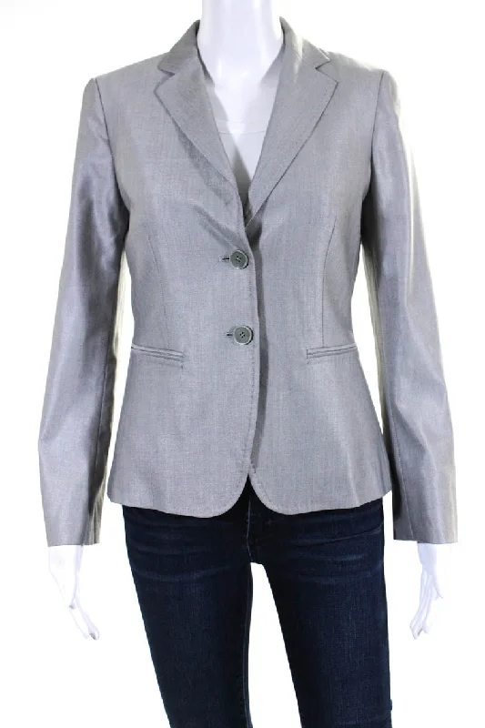 Max Mara Womens Two Button Narrow Lapel Blazer Jacket Light Gray Wool