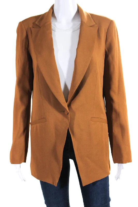 Michelle Mason Womens Peak Lapel One Button Blazer Jacket Tan