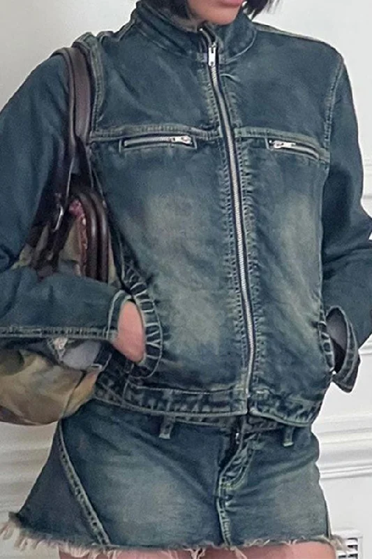 Modern Zipped Design Gradient Denim Jacket & Skirt Collared Jacket Crew Neck Jacket Turtle Neck Jacket Modern Zipped Design Gradient Denim Jacket & Skirt Collared Jacket Crew Neck Jacket Turtle Neck Jacket