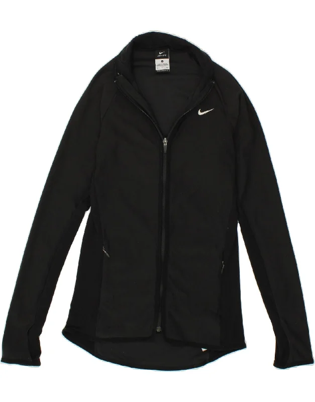 NIKE Womens Dri Fit Tracksuit Top Jacket UK 10 Small Black Polyester