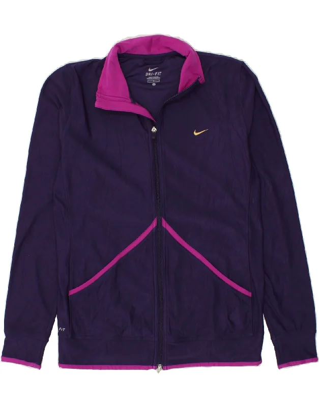 NIKE Womens Dri Fit Tracksuit Top Jacket UK 16 Large Purple Polyester