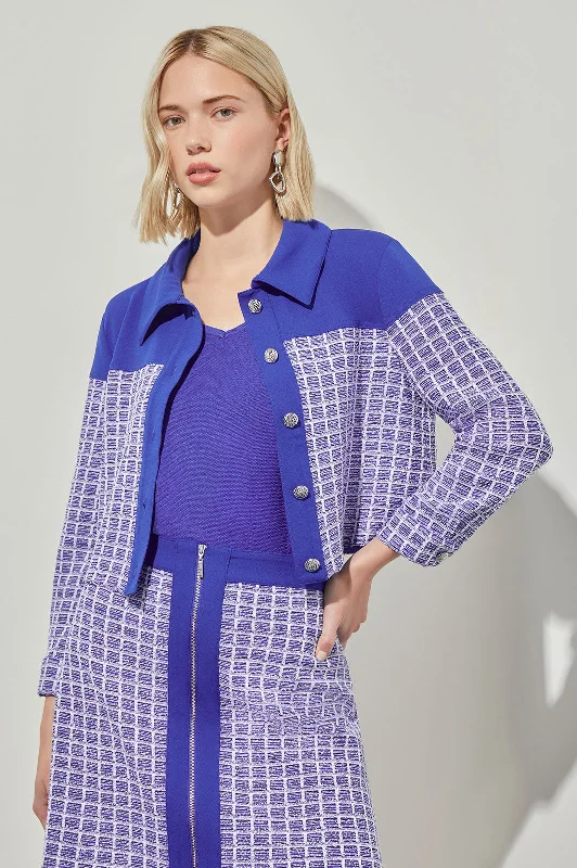 Plus Size Button-Front Mixed-Media Tweed Knit Jacket V-Neck Jacket Boat Neck Jacket Square Neck Jacket Plus Size Button-Front Mixed-Media Tweed Knit Jacket V-Neck Jacket Boat Neck Jacket Square Neck Jacket